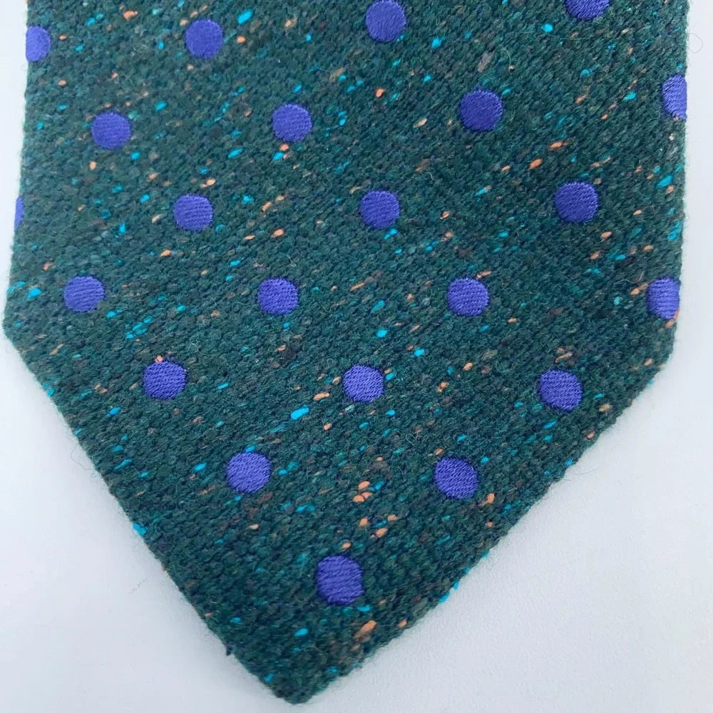 Eton Tie Men One Size Green Blue Polka Dot Silk Luxury Necktie Italy Made